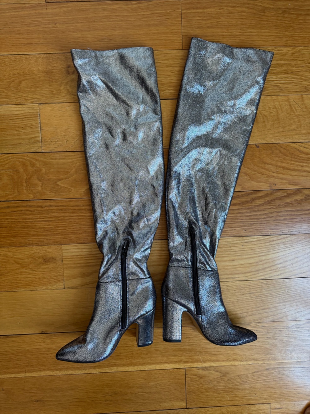 Excellent condition Express Glitter Thigh High Silver Boots